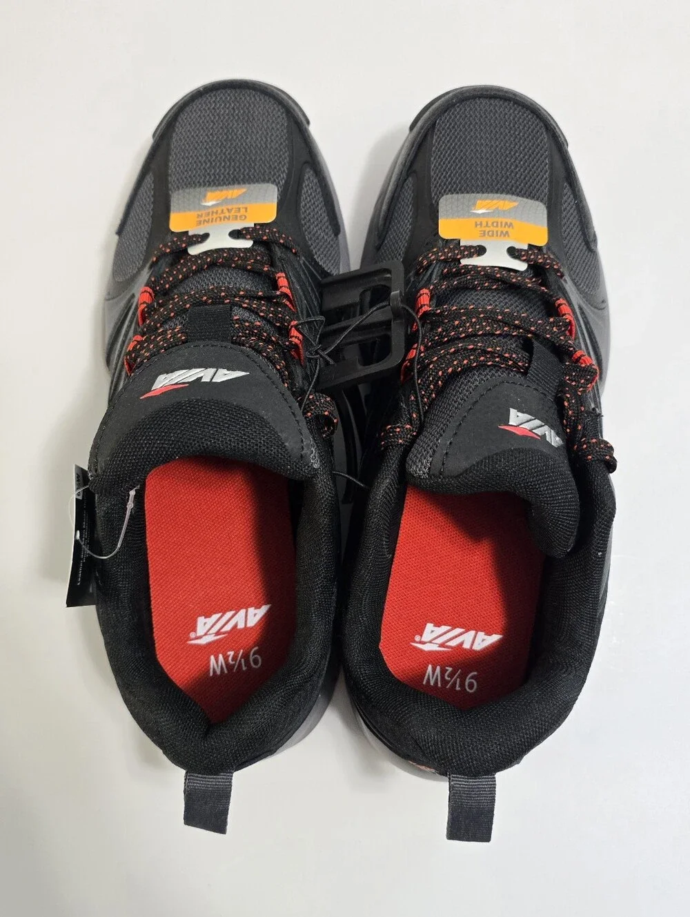Avia Men's Talus Size 9.5 Wide Rugged Black Sneakers Walking Shoes Red Accents